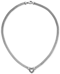 Diamond Heart Mesh 18" Pendant Necklace (1/8 ct. t.w.) in Sterling Silver