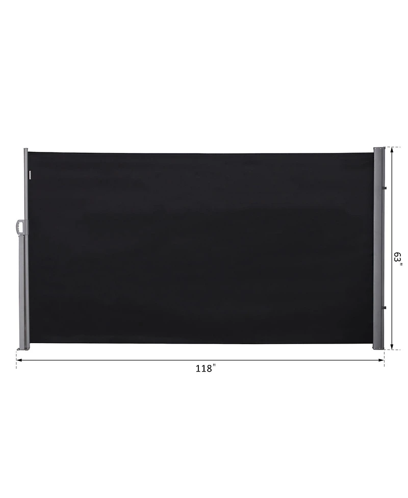 Outsunny Retractable Folding Side Awning Patio Outdoor Privacy Screen with Resistance to Uv Rays & Wind, Black