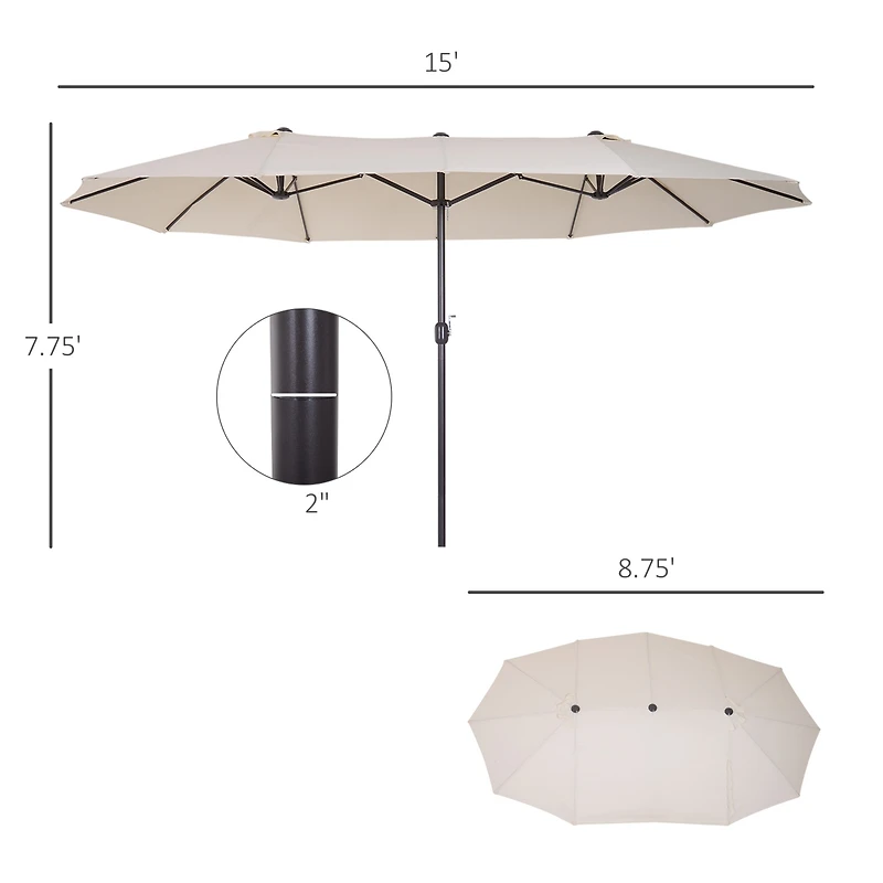 Outsunny 15' Extra Large Double Patio Umbrella for Pool