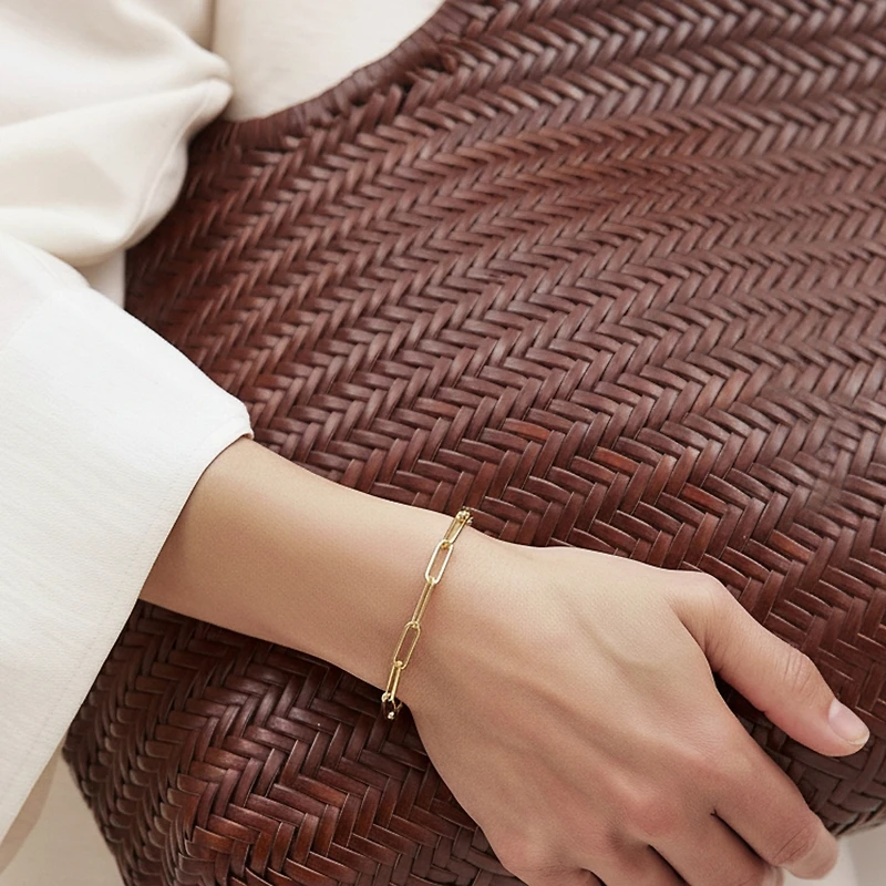 18K Gold Plated Paper Clip Anne Bracelet 7" For Women and Girls