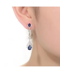 Sterling Silver With White Gold Plated Clear And Green Cubic Zirconia Double Haloed Drop Earrings