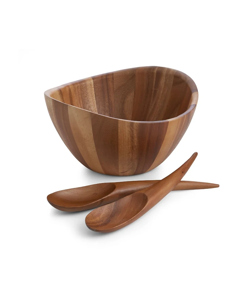 Nambe Harmony 3 Piece Wood Salad Bowl and Servers Set