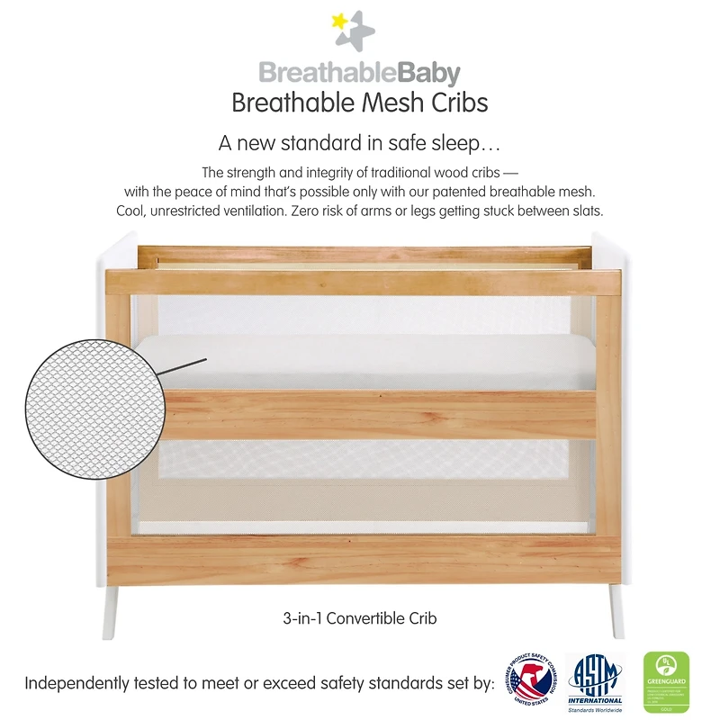 Halo Dream Inc. Breathable Mesh 3-in-1 Convertible Crib - Greenguard Gold Certified