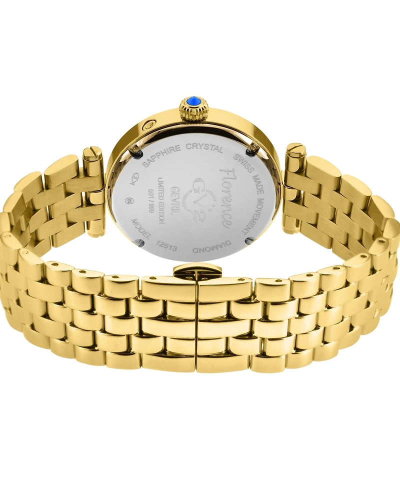 GV2 by Gevril Women's Florence Swiss Quartz Gold-Tone Stainless Steel Watch 36mm