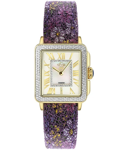 GV2 by Gevril Women's Padova Swiss Quartz Floral Purple Leather Watch 30mm