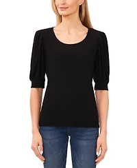 CeCe Women's Shirred Scoop-Neck 3/4-Sleeve Knit Top