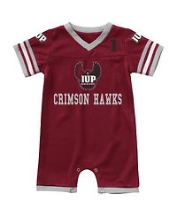Newborn and Infant Boys and Girls Colosseum Crimson Indiana Hoosiers Bumpo Football Logo Romper