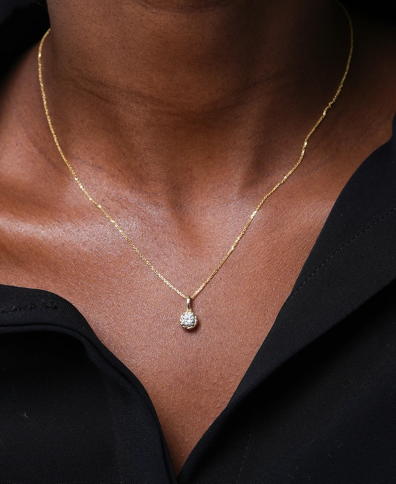 Diamond Knot-Frame Solitaire Pendant Necklace (1/3 ct. t.w.) in 14k Gold, 15" + 3" extender