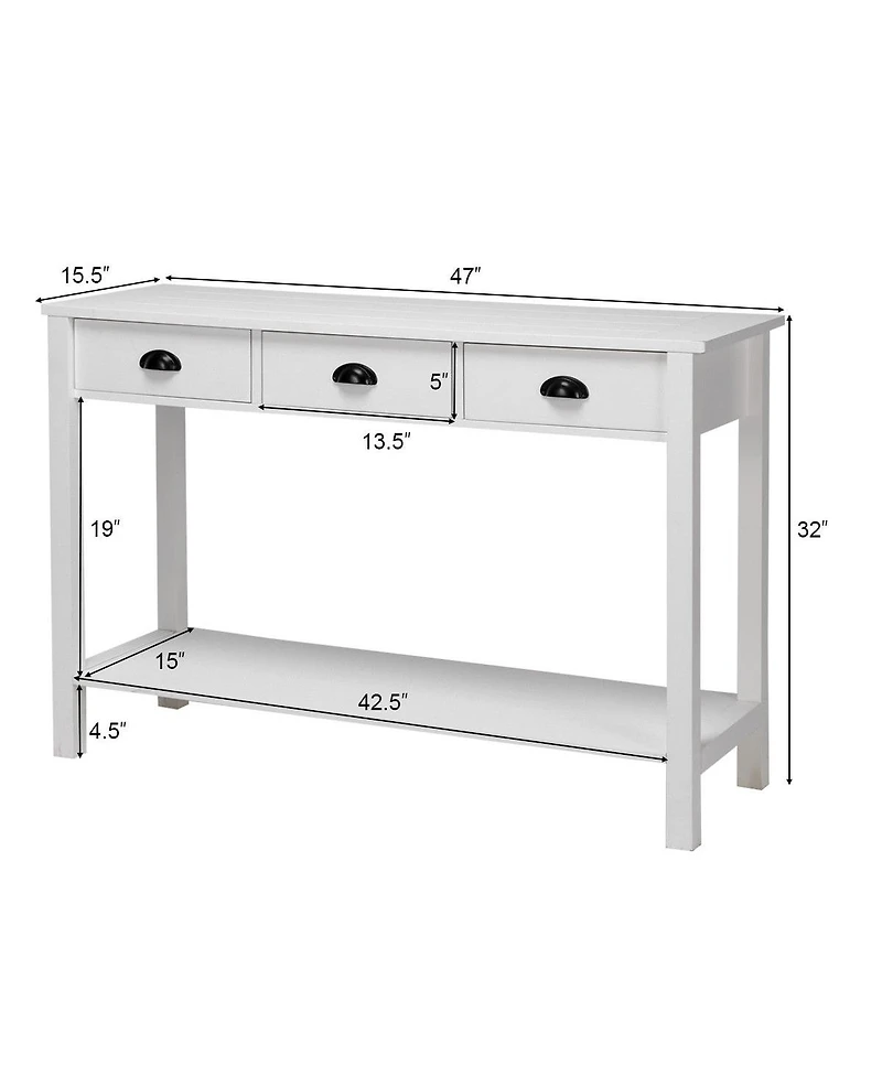 Costway 47" Console Table Hall Table Side Desk Accent Table Drawers Shelf Entryway