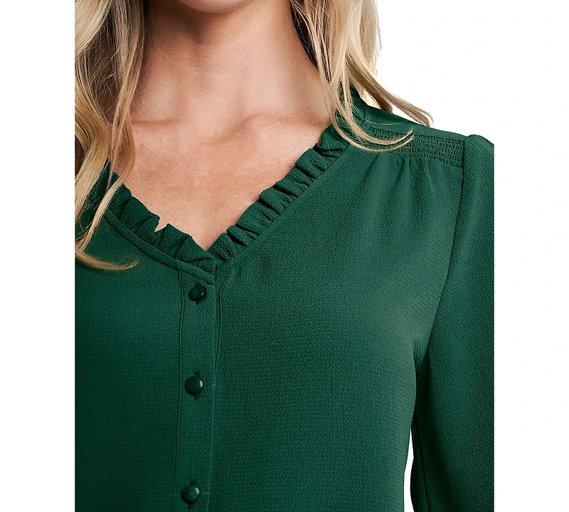CeCe Women's Ruffled Button Front 3/4-Sleeve Blouse