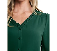 CeCe Women's Ruffled Button Front 3/4-Sleeve Blouse