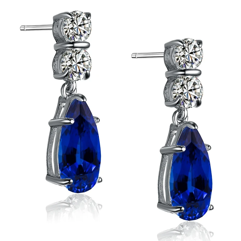 Sterling Silver Cubic Zirconia Long Narrow Teardrop Earrings