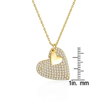 Sterling Silver 14k Yellow Gold Plated with Cubic Zirconia Pave Double Dangle Heart Charm Pendant Layering Necklace