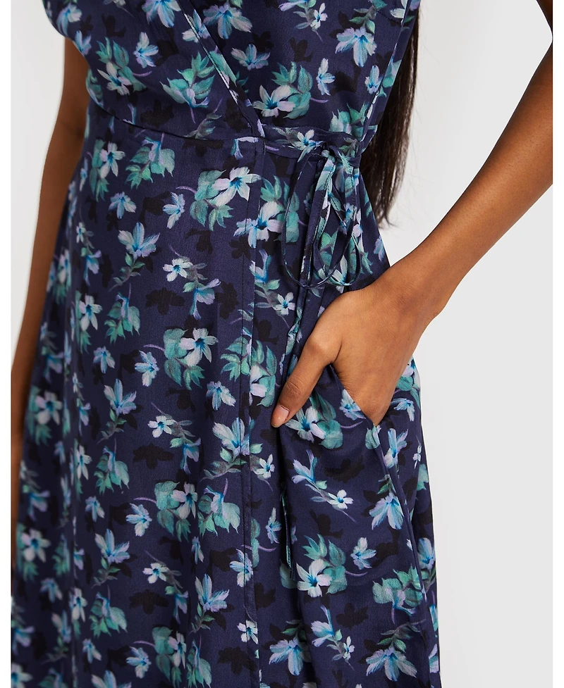 Reistor Women's Short Wrap Dress Midnight Florals