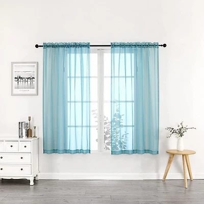 Goodgram Basics Turquoise Blue 2 Piece Rod Pocket Translucent Sheer Voile Window Curtain Panels For Small Windows - 45 In. Long