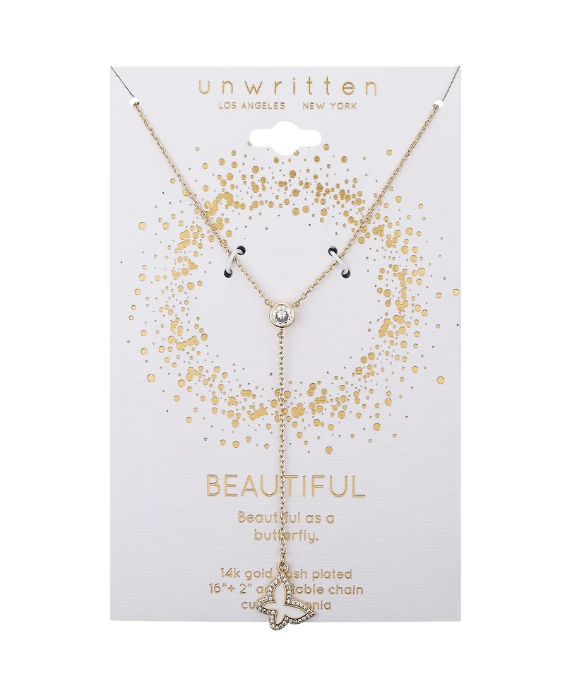 Unwritten Cubic Zirconia 14K Gold Flash Plated Butterfly Y-Necklace