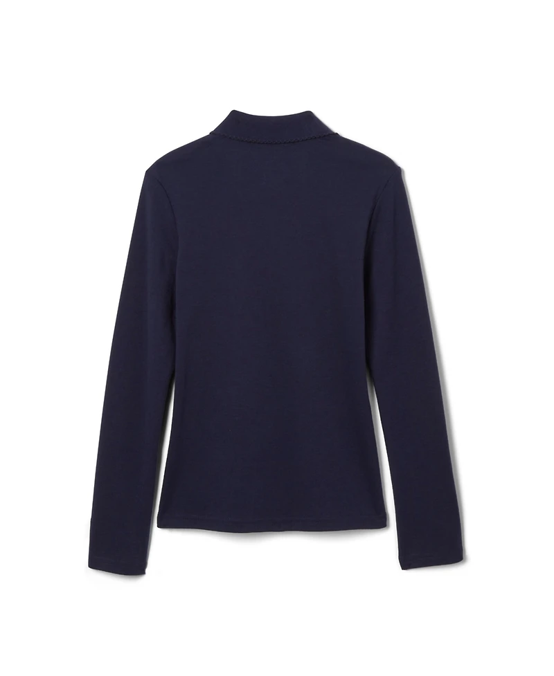 French Toast Toddler Girls Long Sleeve Picot Collar Interlock Polo Shirt