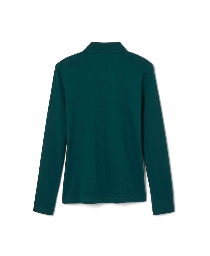 French Toast Toddler Girls Long Sleeve Picot Collar Interlock Polo Shirt