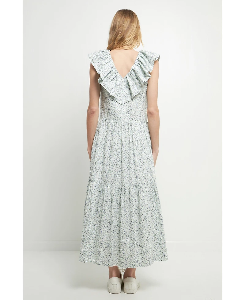 English Factory Women's Floral Ruffled Midi Dress