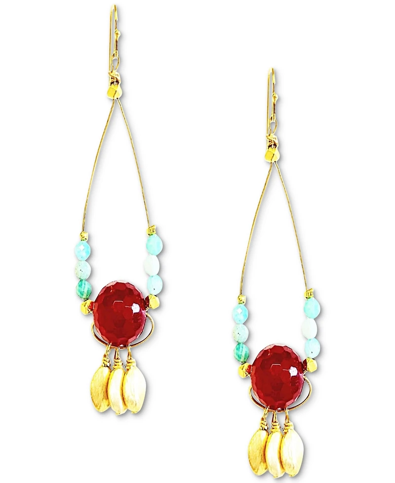 Minu Jewels Gold-Tone Red Jade & Amazonite Beaded Chandelier Earrings