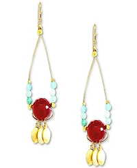 Minu Jewels Gold-Tone Red Jade & Amazonite Beaded Chandelier Earrings