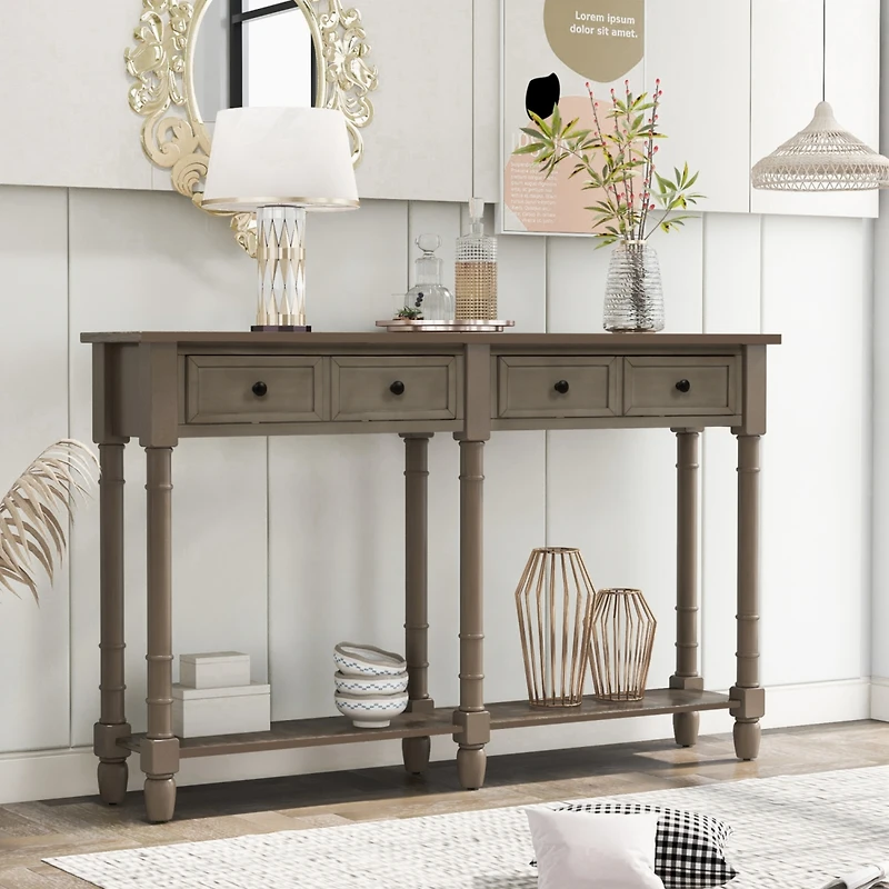 Simplie Fun Console Table Sofa Table Easy Assembly With Two Storage Drawers And Bottom Shelf