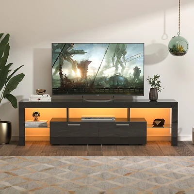 Streamdale Modern Tv Stand With Led Lights, High Glossy Front Tv Cabinet