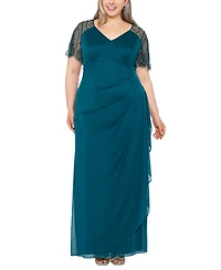 Xscape Plus Embellished Sheer Matte Jersey Gown