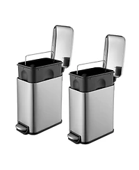 QualiaZero Two 1.3 Gallon Slim Step On Trash Can Set, 2 Pieces, Stainless Steel, Twin Pack