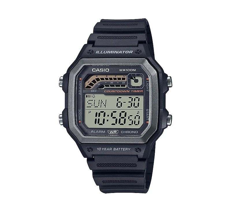 Casio Men's Digital Black Resin Watch 42.1mm, WS1600H-1AV