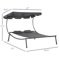 Outsunny Patio Double Chaise Lounge Chair, Outdoor Wheeled Hammock Daybed with Adjustable Canopy and Pillow for Sun Room, Garden, or Poolside, Grey
