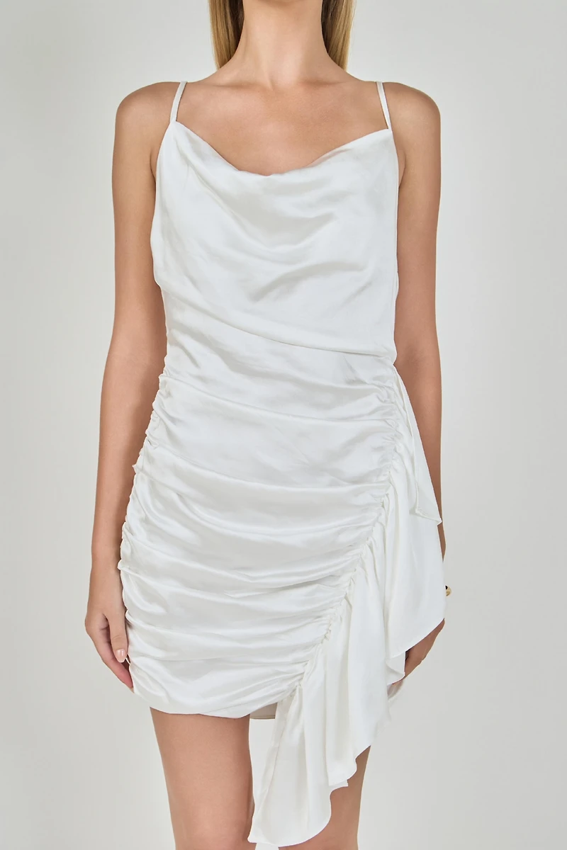 endless rose Women's Asymmetrical Waterfall Draped Satin Mini