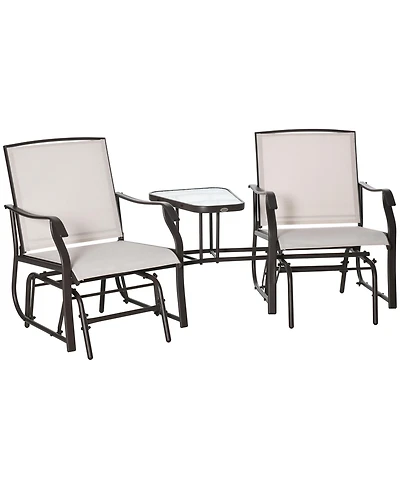 Outsunny Outdoor Glider Chairs with Coffee Table, Patio 2-Seat Rocking Chair Swing Loveseat with Breathable Sling for Backyard, Garden, and Porch