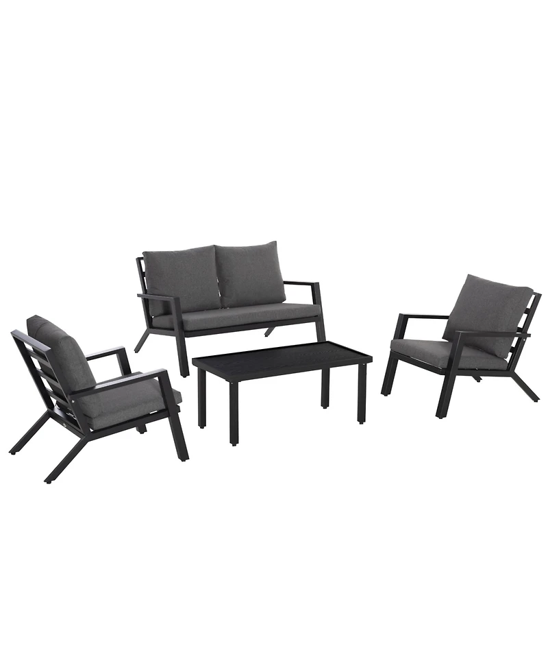 Outsunny 4pc Outdoor Furniture Set, Sofa, 2 Chairs, Table, Cushions,