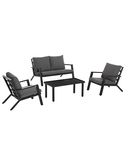 Outsunny 4pc Outdoor Furniture Set, Sofa, 2 Chairs, Table, Cushions,