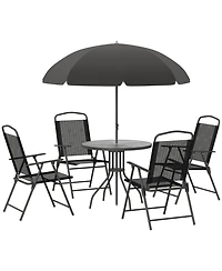 Outsunny 6 Piece Patio Dining Set with Garden Umbrella, 4 Folding Chairs,
