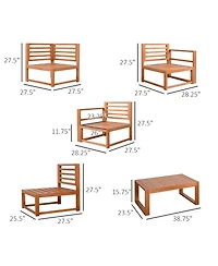Outsunny 5pc Patio Furniture Set, Wood Sectional Sofa Cushions, Table,