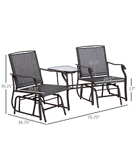 Outsunny Outdoor Glider Chairs with Coffee Table, Patio 2-Seat Rocking Chair Swing Loveseat with Breathable Sling for Backyard, Garden and Porch, Grey