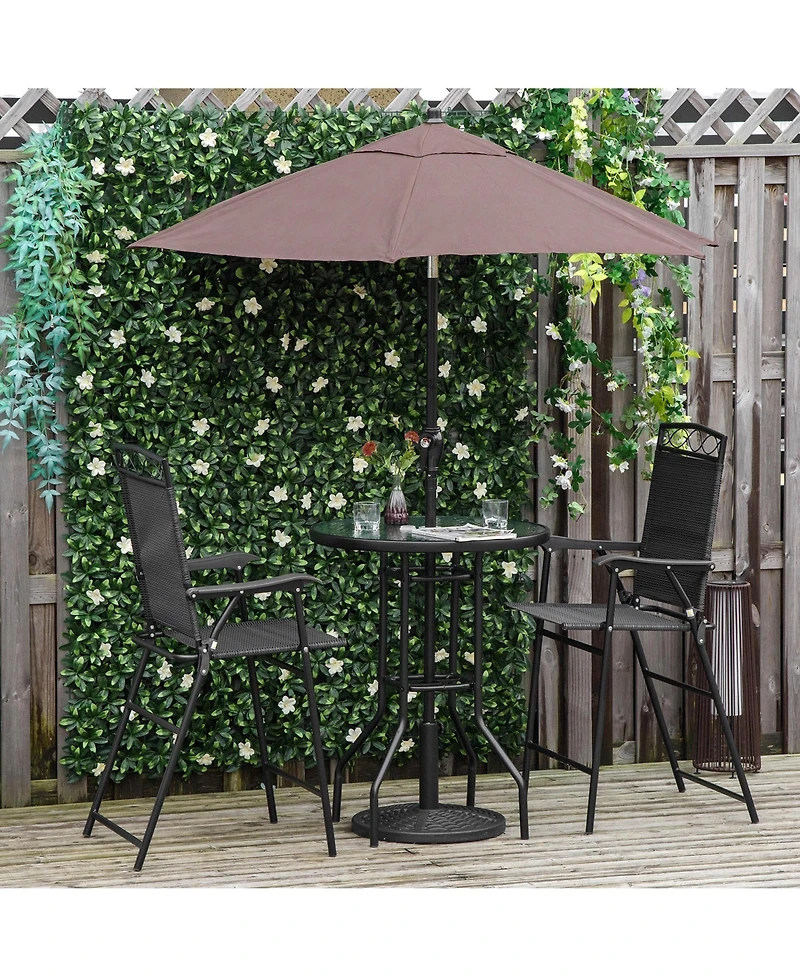 Outsunny 4 Piece Outdoor Patio Dining Furniture Set, 2 Folding Chairs, Adjustable Angle Umbrella, Wave Textured Tempered Glass Dinner Table