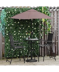 Outsunny 4 Piece Outdoor Patio Dining Furniture Set, 2 Folding Chairs, Adjustable Angle Umbrella, Wave Textured Tempered Glass Dinner Table