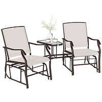 Outsunny Outdoor Glider Chairs with Coffee Table, Patio 2-Seat Rocking Chair Swing Loveseat with Breathable Sling for Backyard, Garden, and Porch