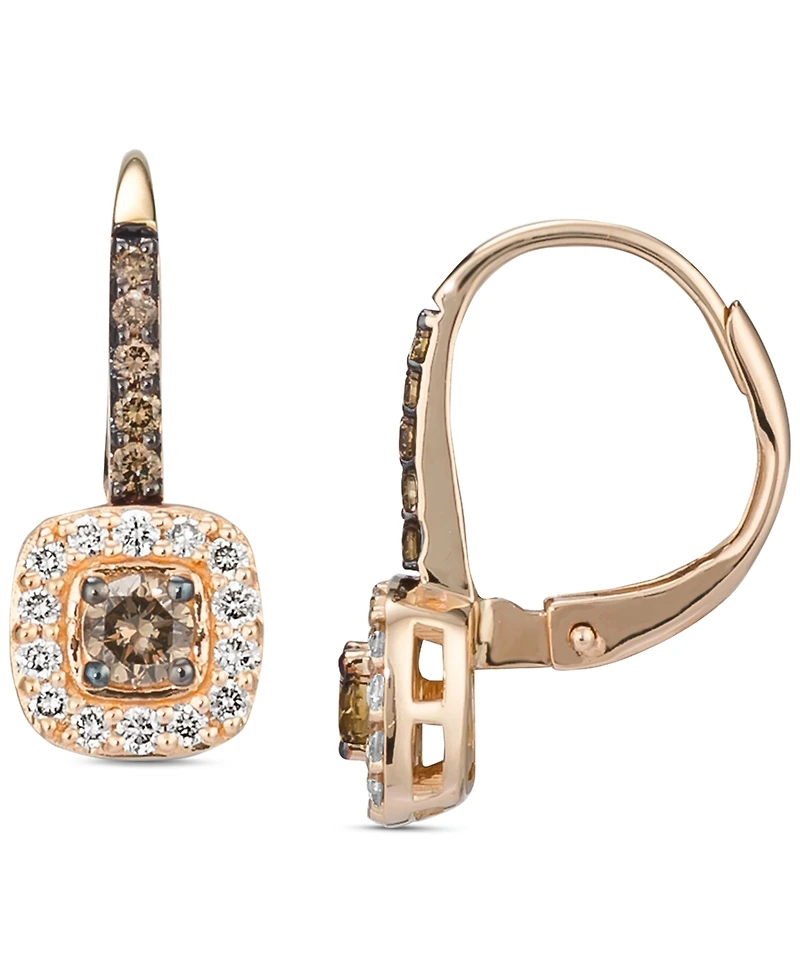 Le Vian Nude Diamond (1/4 ct. t.w.) & Chocolate Diamond (1/3 ct. t.w.) Halo Leverback Drop Earrings in 14k Gold (Also Available in 14K Rose Gold or Wh