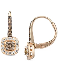 Le Vian Nude Diamond (1/4 ct. t.w.) & Chocolate Diamond (1/3 ct. t.w.) Halo Leverback Drop Earrings in 14k Gold (Also Available in 14K Rose Gold or Wh