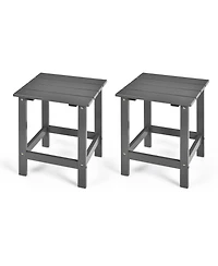 2 Pcs Patio 15'' End Side Coffee Table Square Wooden Slat Deck