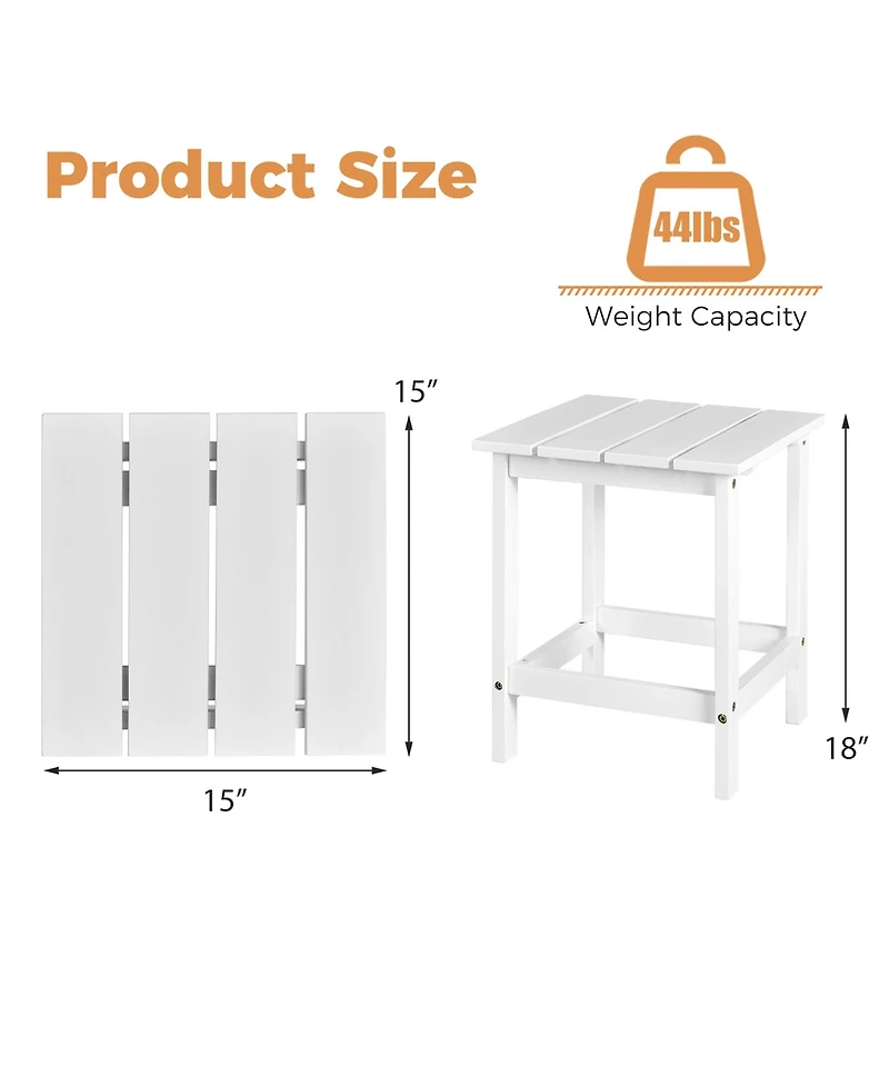 2 Pcs Patio 15'' End Side Coffee Table Square Wooden Slat Deck