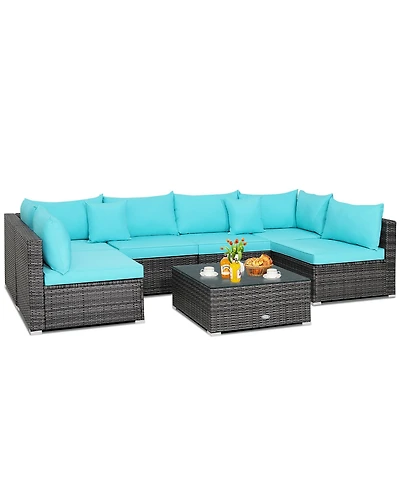 Costway 7PCS Patio Rattan Furniture Set Sectional Sofa Cushioned Garden