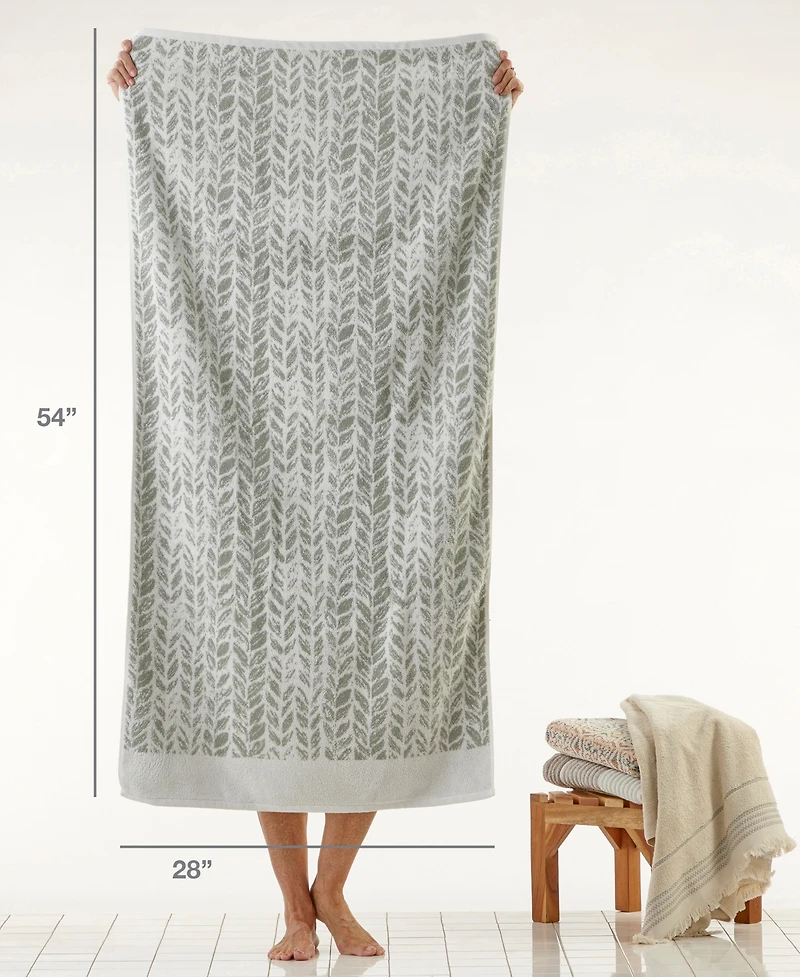 Skl Home Distressed Leaves Turkish Cotton Bath Towel, 54" x 28"