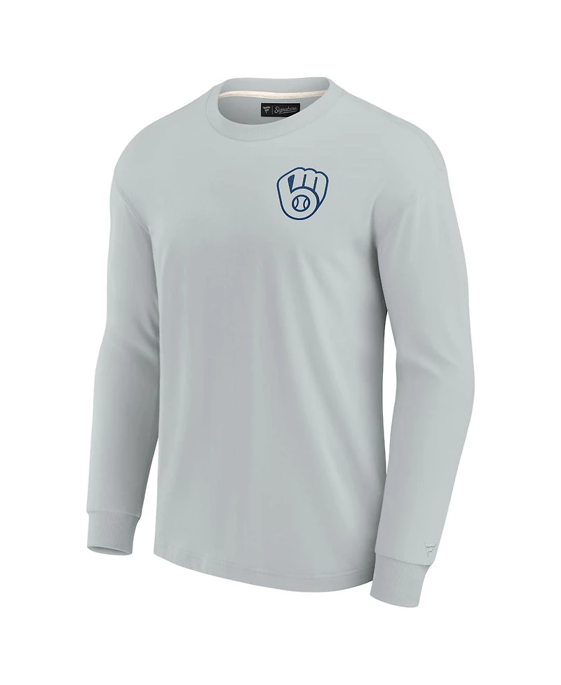 Men's and Women's Fanatics Signature Gray Milwaukee Brewers Super Soft Long Sleeve T-shirt