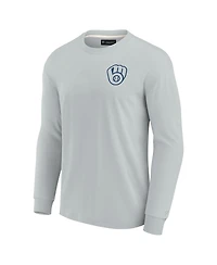 Men's and Women's Fanatics Signature Gray Milwaukee Brewers Super Soft Long Sleeve T-shirt