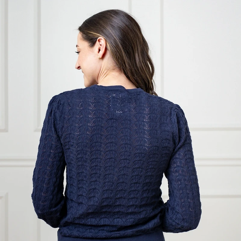 Hope & Henry Women's Long Sleeve Pointelle Sweater with Bellow Sleeves